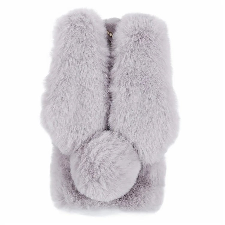 For iPhone 15 Fluffy Bunny Ear Case Flexible TPU Protective Phone Cover