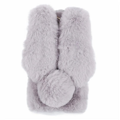 For iPhone 15 Fluffy Bunny Ear Case Flexible TPU Protective Phone Cover