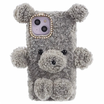 For iPhone 15 3D Bear Furry Plush Case Protective TPU Phone Cover