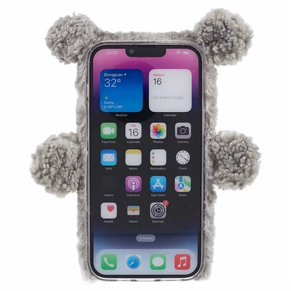 For iPhone 15 3D Bear Furry Plush Case Protective TPU Phone Cover