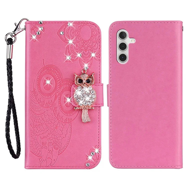 For Samsung Galaxy A15 4G Case Rhinestone Decor Leather Stand Cellphone Wallet Cover