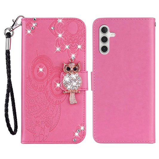 For Samsung Galaxy A15 4G Case Rhinestone Decor Leather Stand Cellphone Wallet Cover