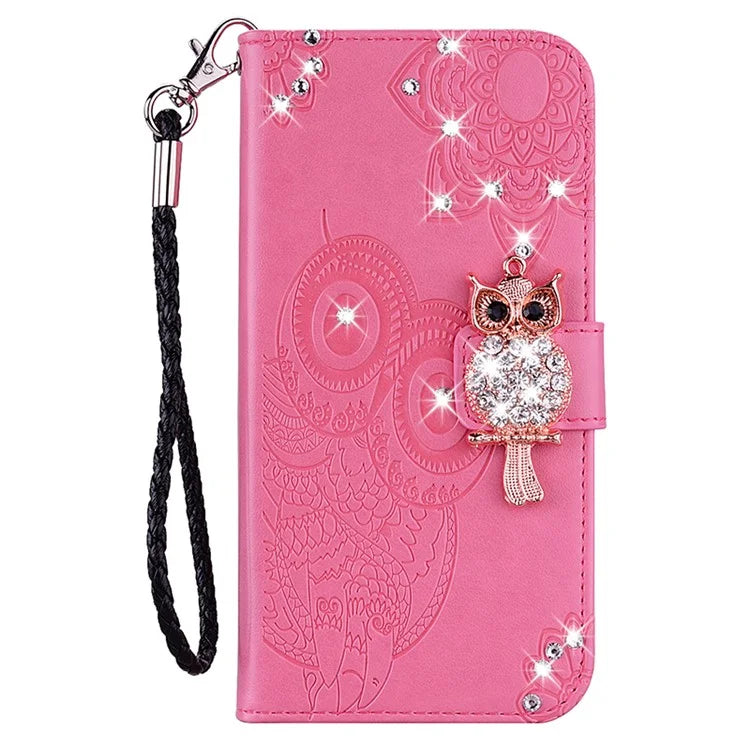 For Samsung Galaxy A15 4G Case Rhinestone Decor Leather Stand Cellphone Wallet Cover