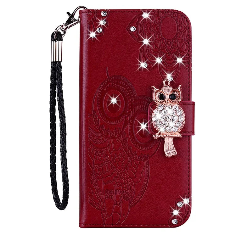 For Samsung Galaxy A15 4G Case Rhinestone Decor Leather Stand Cellphone Wallet Cover
