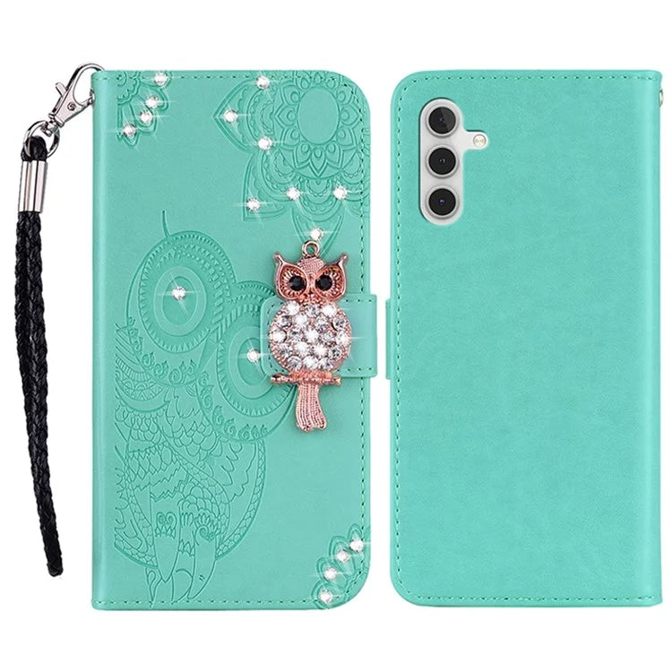 For Samsung Galaxy A15 4G Case Rhinestone Decor Leather Stand Cellphone Wallet Cover