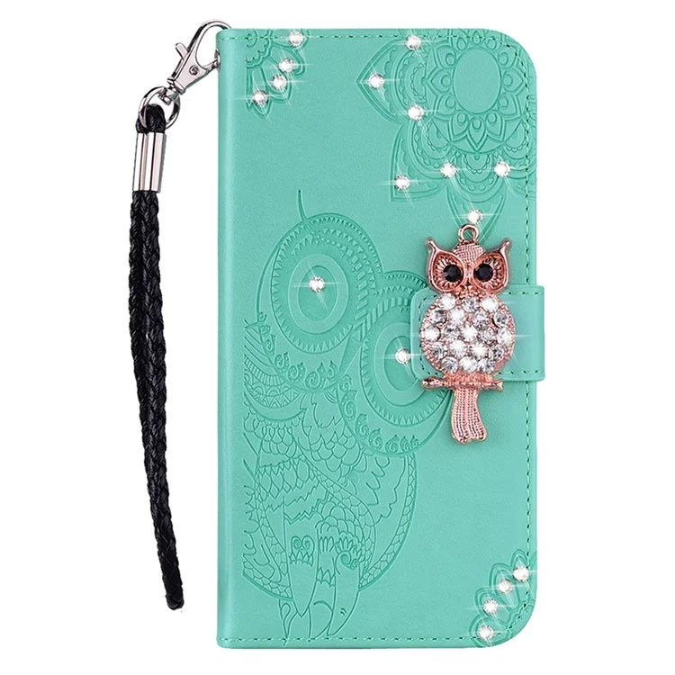 For Samsung Galaxy A15 4G Case Rhinestone Decor Leather Stand Cellphone Wallet Cover