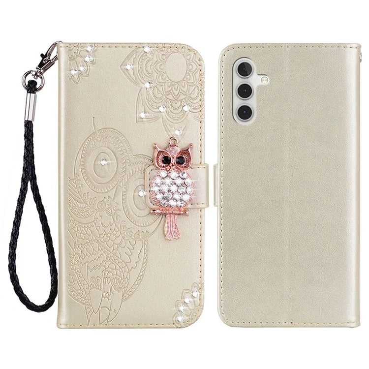 For Samsung Galaxy A15 4G Case Rhinestone Decor Leather Stand Cellphone Wallet Cover