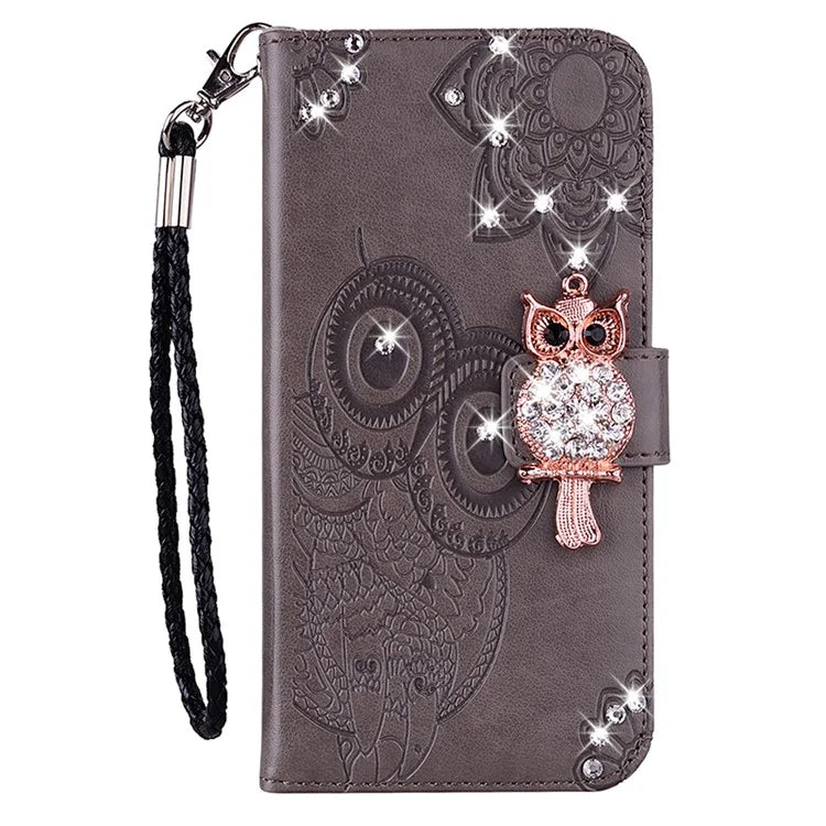 For Samsung Galaxy A15 4G Case Rhinestone Decor Leather Stand Cellphone Wallet Cover