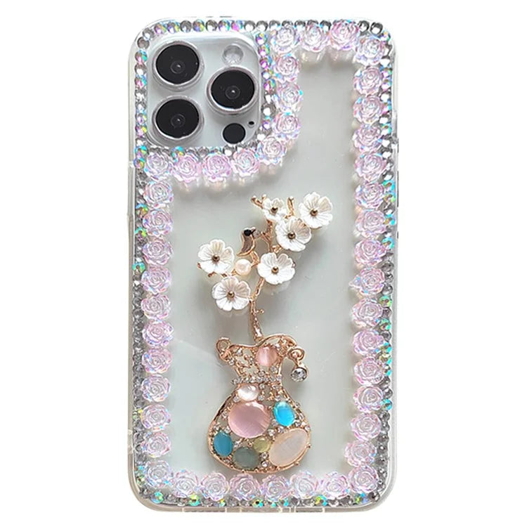 For iPhone 15 Pro Case PC Phone Shell Rhinestone Decor Mobile Phone Cover