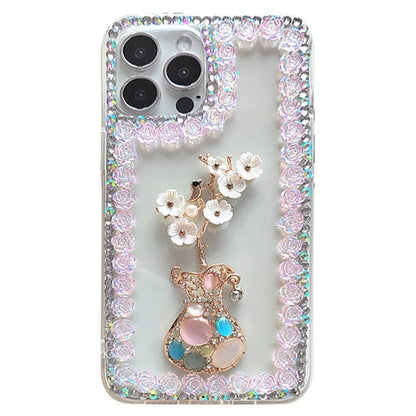 For iPhone 15 Pro Case PC Phone Shell Rhinestone Decor Mobile Phone Cover
