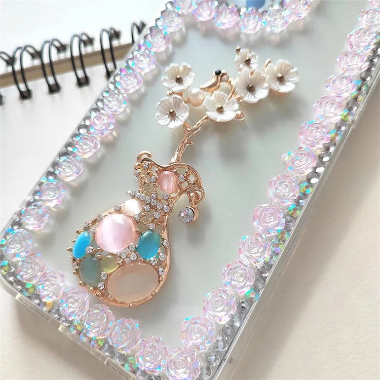 For iPhone 15 Pro Case PC Phone Shell Rhinestone Decor Mobile Phone Cover