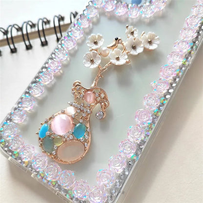 For iPhone 15 Pro Case PC Phone Shell Rhinestone Decor Mobile Phone Cover