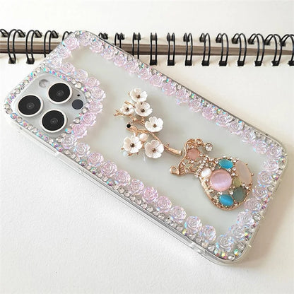 For iPhone 15 Pro Case PC Phone Shell Rhinestone Decor Mobile Phone Cover