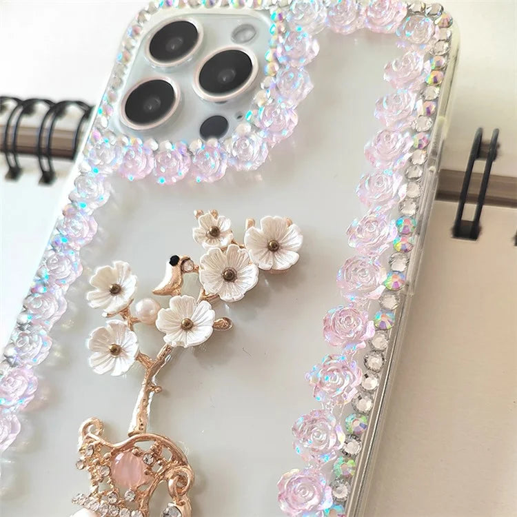 For iPhone 15 Pro Case PC Phone Shell Rhinestone Decor Mobile Phone Cover