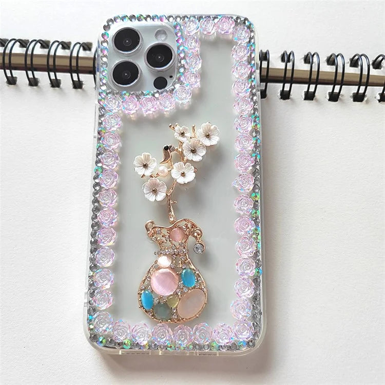 For iPhone 15 Pro Case PC Phone Shell Rhinestone Decor Mobile Phone Cover