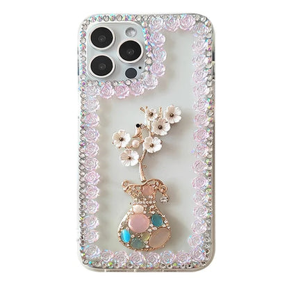For iPhone 15 Pro Max Case Rhinestone Decor Slim-Fit Phone Cover PC Phone Shell