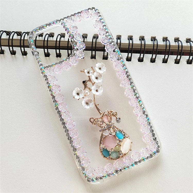 For iPhone 15 Pro Max Case Rhinestone Decor Slim-Fit Phone Cover PC Phone Shell