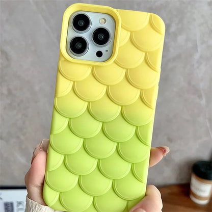 For iPhone 15 Pro Case Gradient 3D Fish Scale  Soft TPU Anti-scratch Phone Cover
