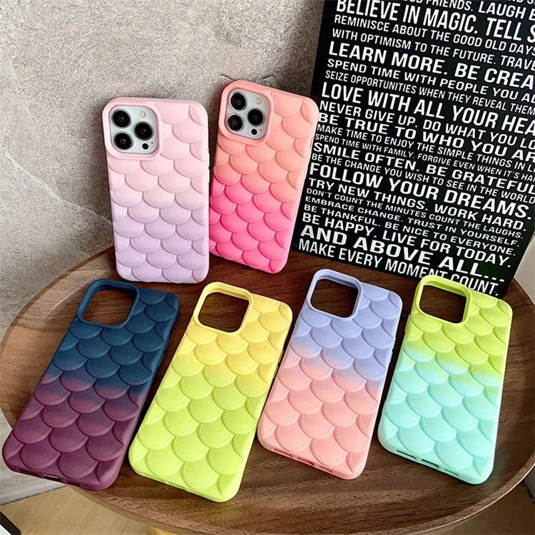 For iPhone 15 Pro Case Gradient 3D Fish Scale  Soft TPU Anti-scratch Phone Cover