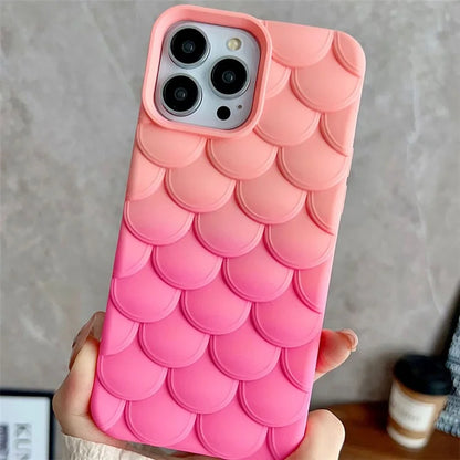 For iPhone 15 Pro Case Gradient 3D Fish Scale  Soft TPU Anti-scratch Phone Cover
