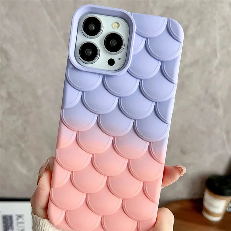 For iPhone 15 Pro Case Gradient 3D Fish Scale  Soft TPU Anti-scratch Phone Cover