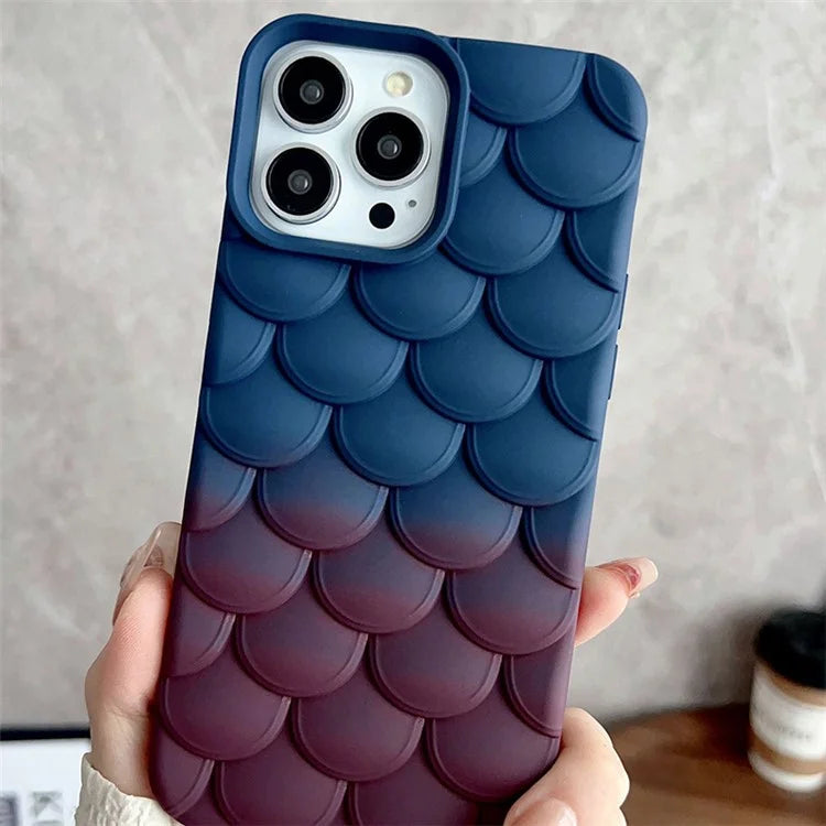 For iPhone 15 Pro Case Gradient 3D Fish Scale  Soft TPU Anti-scratch Phone Cover