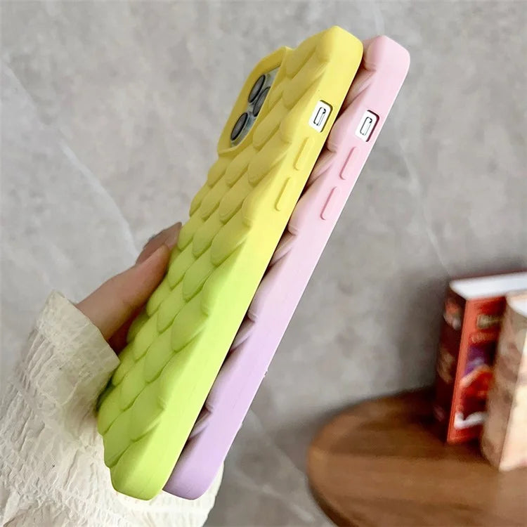 For iPhone 15 Pro Case Gradient 3D Fish Scale  Soft TPU Anti-scratch Phone Cover