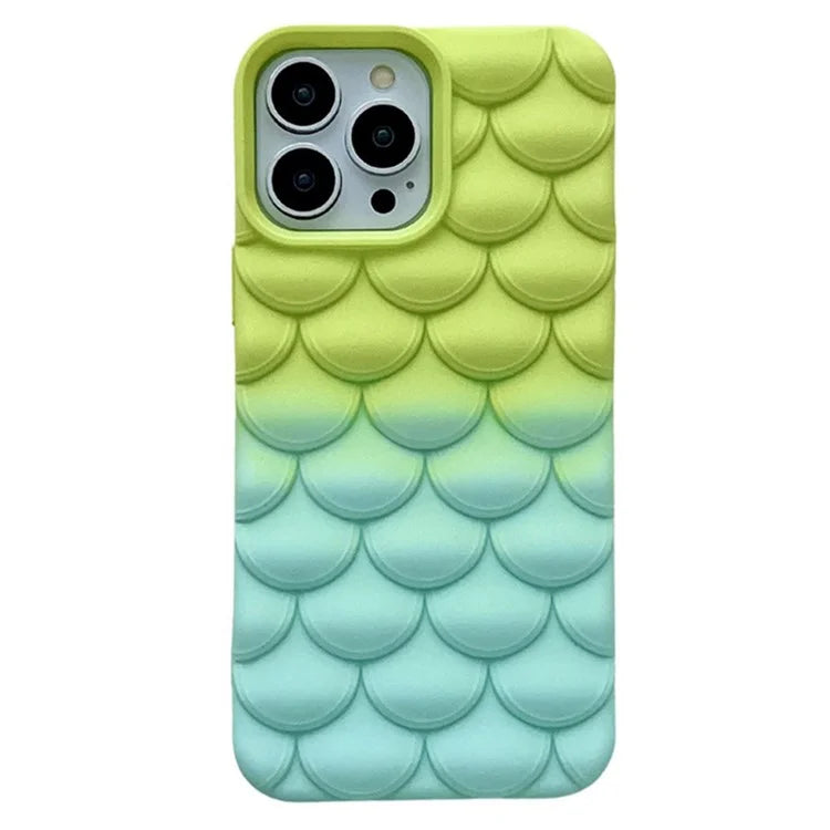 For iPhone 15 Pro Max Case 3D Fish Scale Gradient Anti-drop TPU Phone Cover