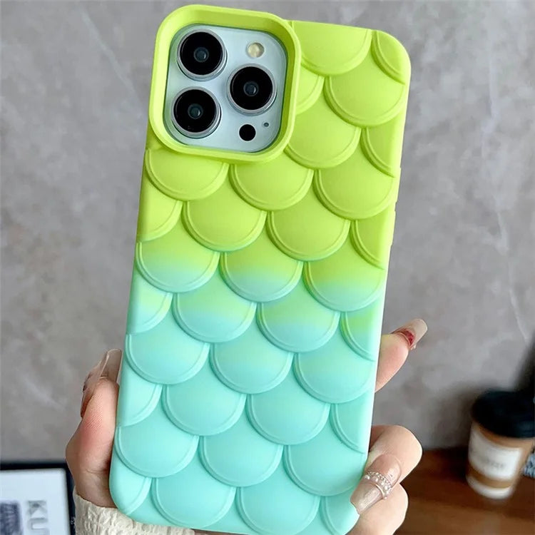 For iPhone 15 Pro Max Case 3D Fish Scale Gradient Anti-drop TPU Phone Cover