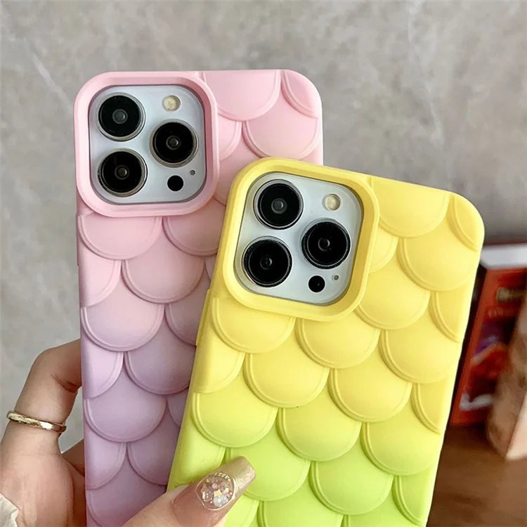 For iPhone 15 Pro Max Case 3D Fish Scale Gradient Anti-drop TPU Phone Cover