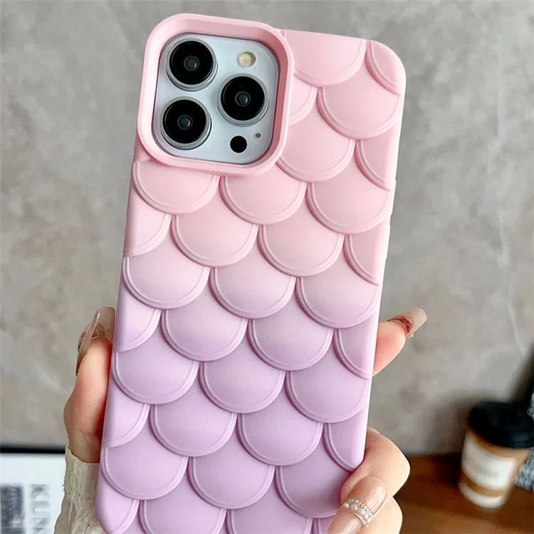 For iPhone 15 Pro Max Case 3D Fish Scale Gradient Anti-drop TPU Phone Cover / Purple