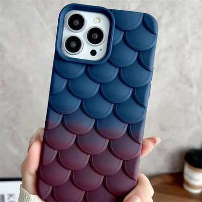 For iPhone 15 Pro Max Case 3D Fish Scale Gradient Anti-drop TPU Phone Cover
