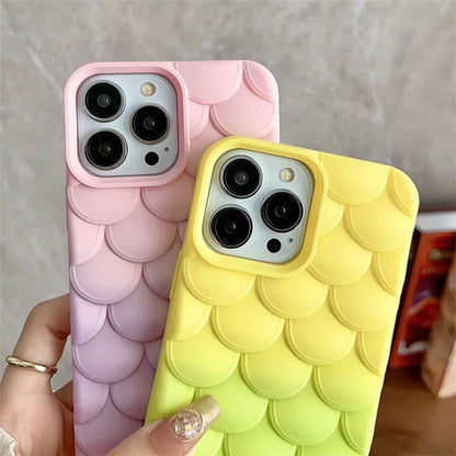 For iPhone 15 Pro Max Case 3D Fish Scale Gradient Anti-drop TPU Phone Cover