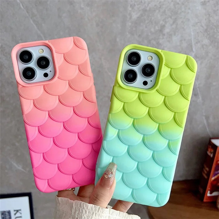 For iPhone 15 Pro Max Case 3D Fish Scale Gradient Anti-drop TPU Phone Cover