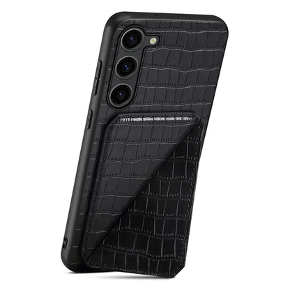 For Samsung Galaxy S23 Case Hidden Card Holder Kickstand Leather+PC+TPU Cellphone Cover