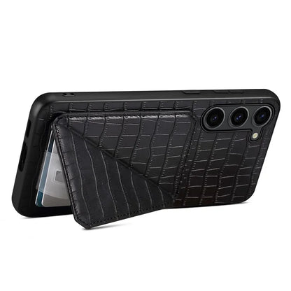For Samsung Galaxy S23 Case Hidden Card Holder Kickstand Leather+PC+TPU Cellphone Cover