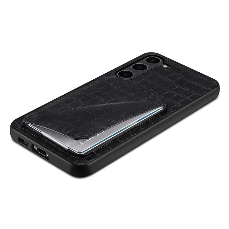 For Samsung Galaxy S23 Case Hidden Card Holder Kickstand Leather+PC+TPU Cellphone Cover
