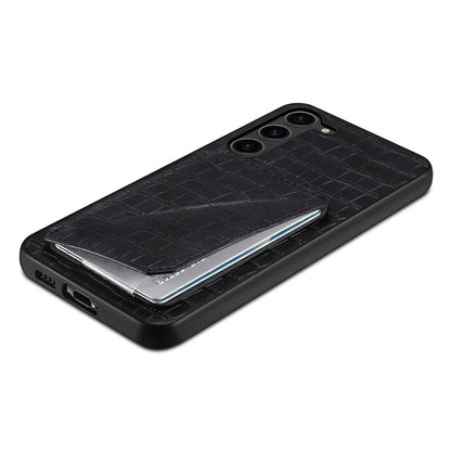 For Samsung Galaxy S23 Case Hidden Card Holder Kickstand Leather+PC+TPU Cellphone Cover