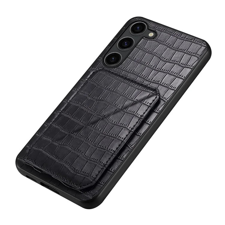 For Samsung Galaxy S23 Case Hidden Card Holder Kickstand Leather+PC+TPU Cellphone Cover