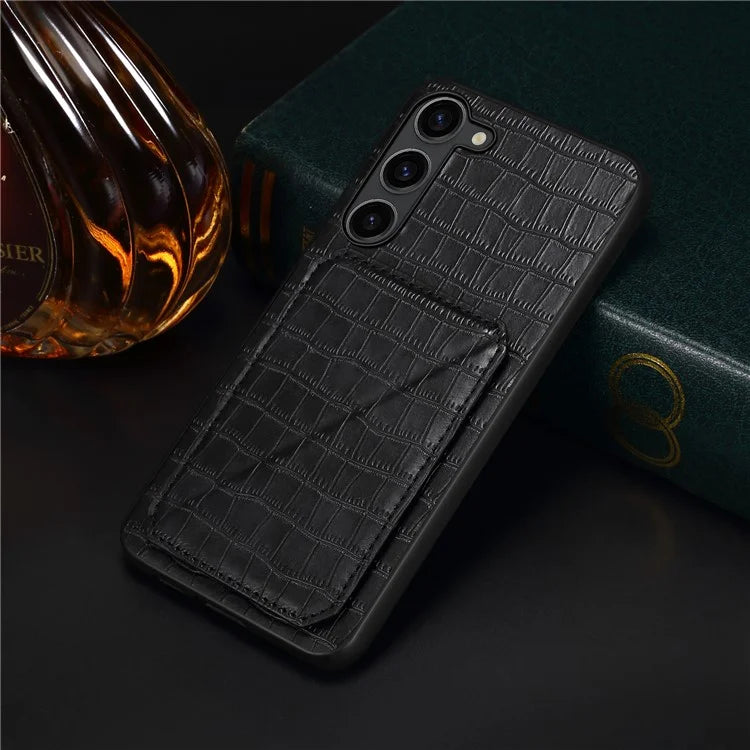 For Samsung Galaxy S23 Case Hidden Card Holder Kickstand Leather+PC+TPU Cellphone Cover