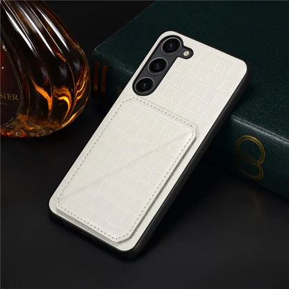For Samsung Galaxy S23 Case Hidden Card Holder Kickstand Leather+PC+TPU Cellphone Cover