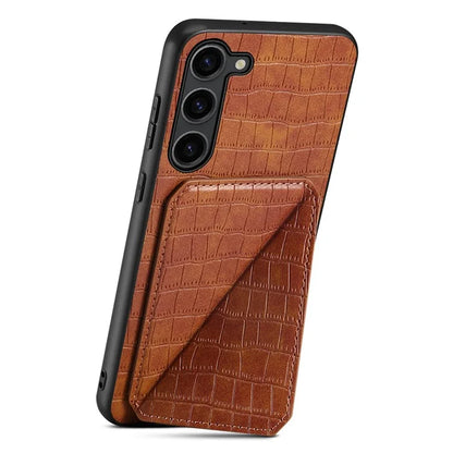 For Samsung Galaxy S23 Case Hidden Card Holder Kickstand Leather+PC+TPU Cellphone Cover
