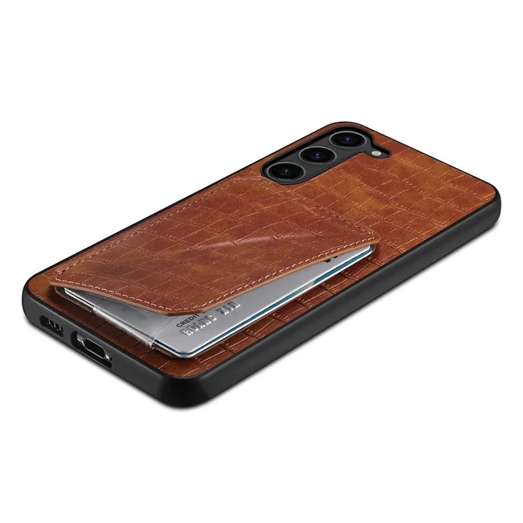 For Samsung Galaxy S23 Case Hidden Card Holder Kickstand Leather+PC+TPU Cellphone Cover