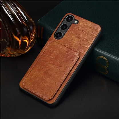 For Samsung Galaxy S23 Case Hidden Card Holder Kickstand Leather+PC+TPU Cellphone Cover