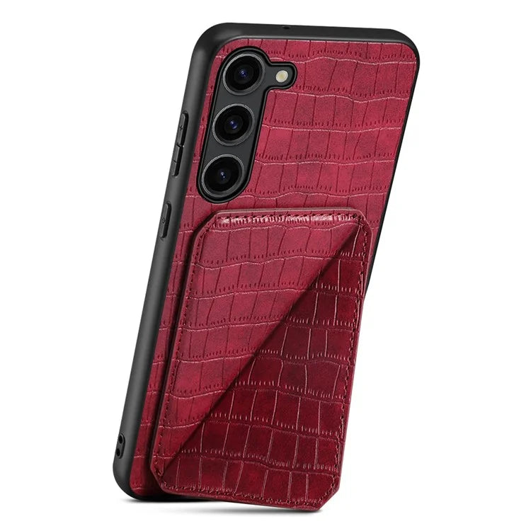 For Samsung Galaxy S23 Case Hidden Card Holder Kickstand Leather+PC+TPU Cellphone Cover