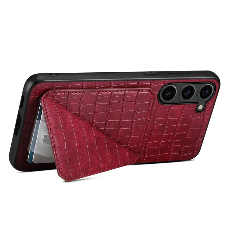 For Samsung Galaxy S23 Case Hidden Card Holder Kickstand Leather+PC+TPU Cellphone Cover