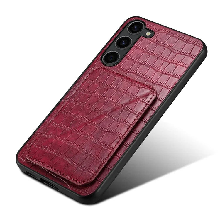 For Samsung Galaxy S23 Case Hidden Card Holder Kickstand Leather+PC+TPU Cellphone Cover