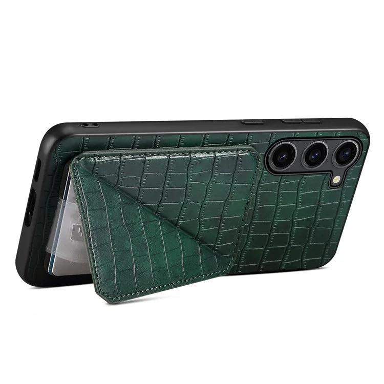 For Samsung Galaxy S23 Case Hidden Card Holder Kickstand Leather+PC+TPU Cellphone Cover