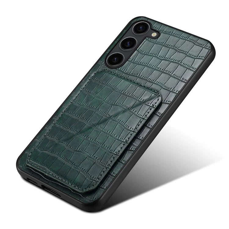 For Samsung Galaxy S23 Case Hidden Card Holder Kickstand Leather+PC+TPU Cellphone Cover