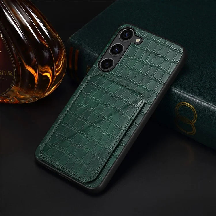 For Samsung Galaxy S23 Case Hidden Card Holder Kickstand Leather+PC+TPU Cellphone Cover